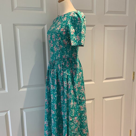 Vintage SS turquoise and pink Laura Ashley cotton dress US 10 - Picture 4 of 11